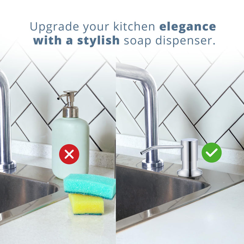 SBEN Built-in Kitchen Sink Soap or Lotion Dispenser Set, Stainless Steel, Chrome Pump, 17 oz PET Bottle, Durable ABS Head, 360° Rotation (Chrome)