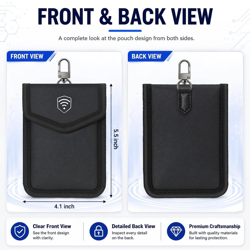 Faraday Pouch for Key Fob, Car Key Fob Signal Blocker Case, RFID Blocking Key Fob Protector, Waterproof Faraday Bag for Car Keys, Keyless Entry Remote Pouch (Black, 1 Pack) Black