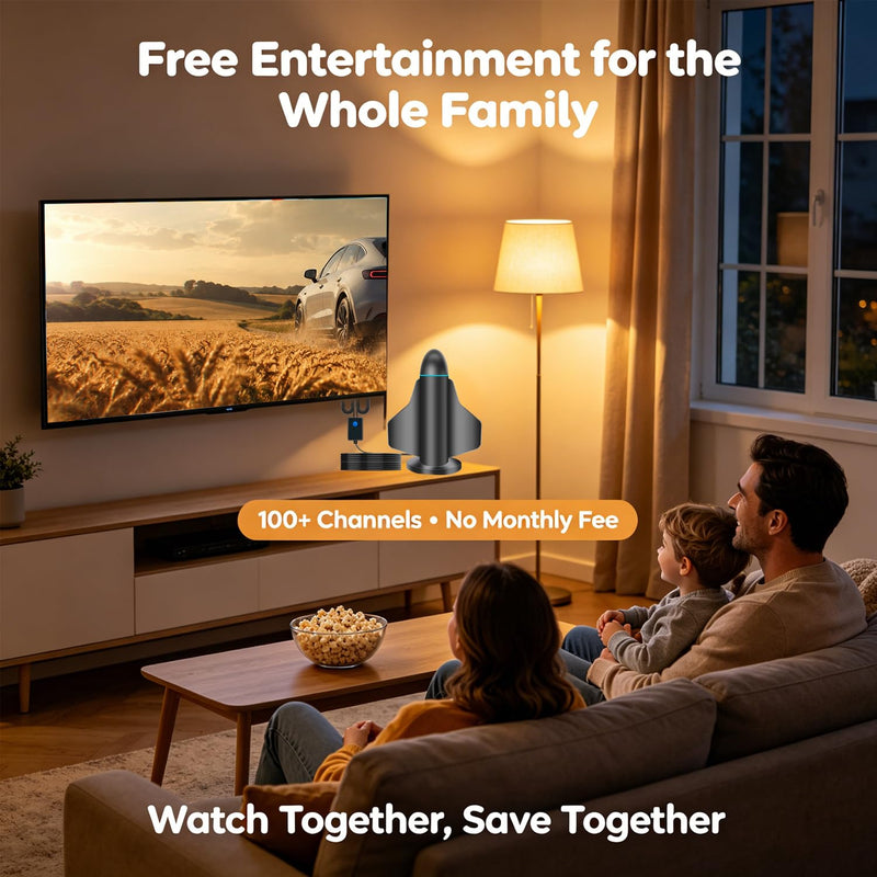 Indoor TV Antenna Amplified OTA Digital Antenna 16ft Coaxial Cable | Receive Free Over-the-Air TV Signals with USB-Powered Amplification and Flexible Indoor or Balcony Placement