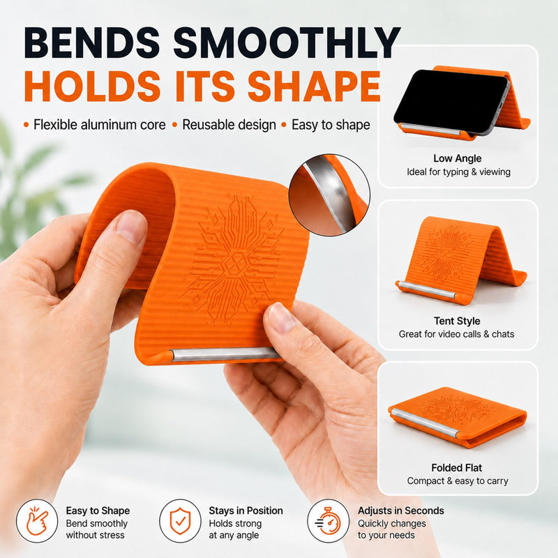 Airplane Phone Holder, Foldable Silicone Aluminum Phone Holder | Textured Non-Slip Surface Flexible Silicone Tablet Stand 0.12" Ultra-Thin Desktop Mount for Home Office Desk Travel Treadmill A-Orange-1PCS
