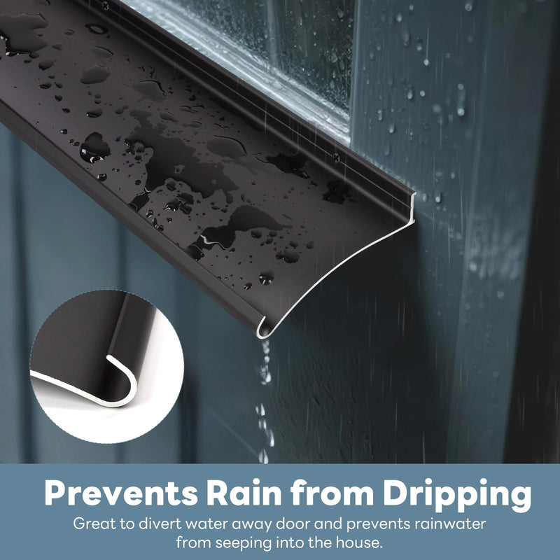 Heavy-Duty Aluminum Door Rain Drip Guard, 4″ Extra-Wide and Thickened Window Door Rain Deflector, Size 52″ Length, 4″ Wide, 0.8″Height (Black) 1 52in-Black