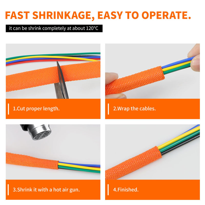 Heat Shrink Braided Sleeving, 16ft Automotive Wire Harness Wrap, High Temp Abrasion Resistant Wiring Cable Protection Protection & Organizing (Orange, 16mm（5/8"）) Orange 16mm（5/8"）