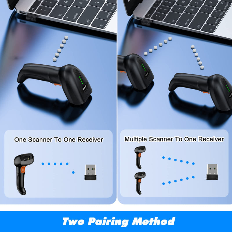 Bluetooth Wireless Barcode Scanner with Stand,Alacrity 3-in-1(Bluetooth & 2.4GHz Wireless & USB Wired) Bar Code Reader,1800mA*H Rechargeable Battery,Automatic Scanning,328Ft Range,16MB Storage Space Bluetooth Barcode Scanner with Stand