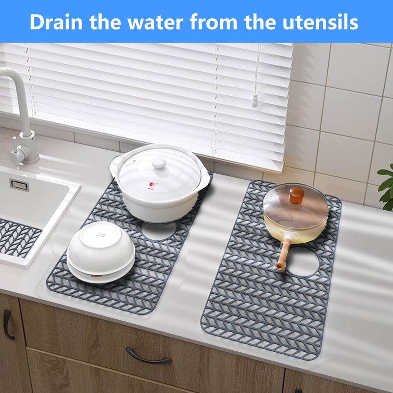 Sink Protectors for Kitchen Sink 26"x 14"Rear Silicone Sink Mat | Various sizes and styles,Protector for sinks and dish,Withstand to 500F,Food-grade silicone .Non-slip and raised feet 26"x14" Rear Gray