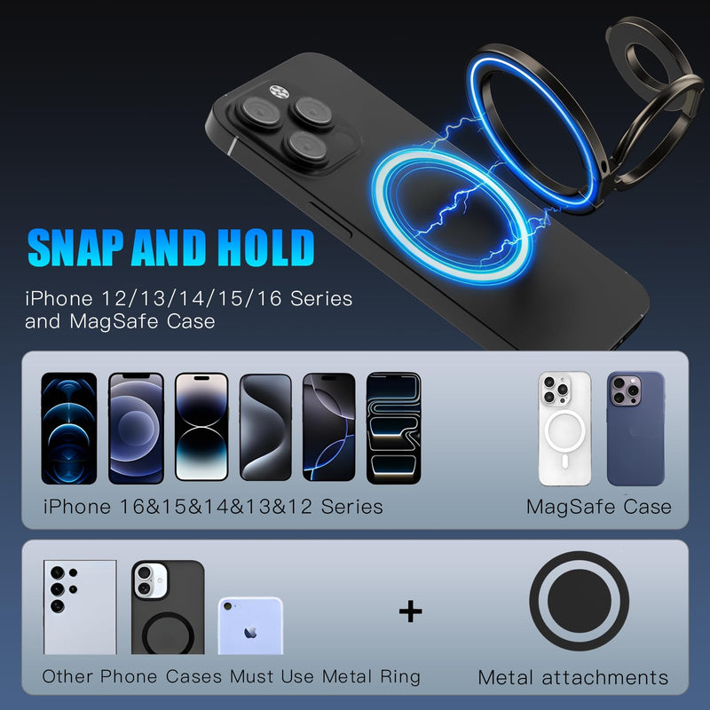 Magnetic Phone Ring for MagSafe Grip [Dual-Sided Magnetic] [Magnet Phone Stand Grip Compatible with Car Mounts] Mag Safe Accessory for iPhone 17/16/15/14/13 Pro Max Plus,Grey
