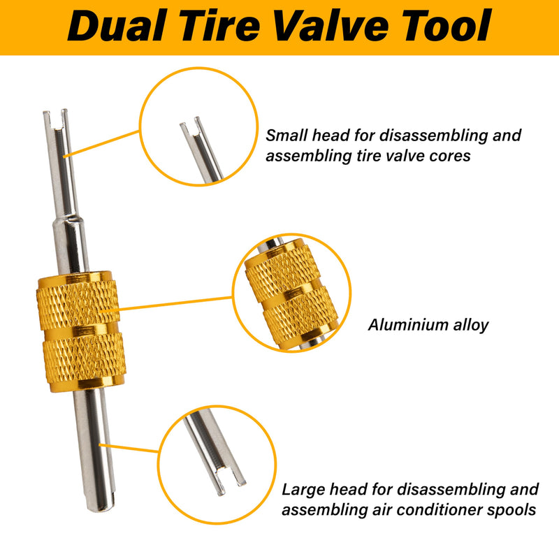 2 PCS Tire Valve Stem Removal Tool with 20 PCS Valve Cores, 10 PCS Tire Valves Caps, 1 PCS 4-Way Valves Tool, Car Accessories Tires Repair Tools Universal for All Cars (33 PCS)