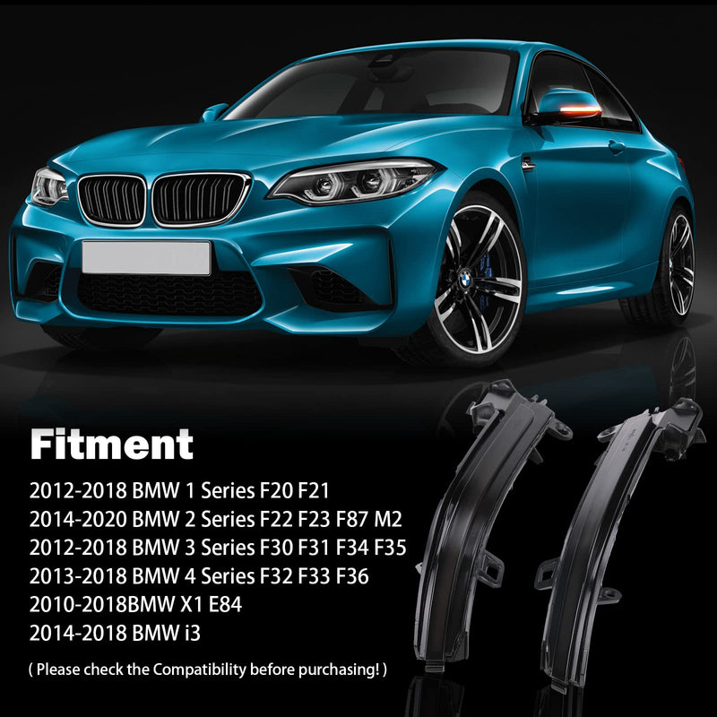 LED Dynamic Sequential Turn Signals Mirror Lights for BMW F30 F32 F36 F22 X1 i3 BMW 1/2/3/4 Series Smoked Sequential Side Marker Turn Signal Light Lamp Blinkers Accessories 63137280771 63137280772 Dark Smoked Lens
