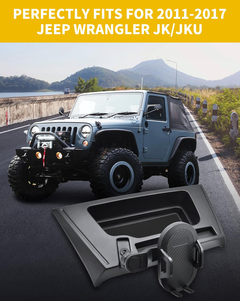 2011 2012 2013 2014 2015 2016 2017 Jeep Wrangler JK JKU Phone Mount, Multi-Mount Phone Holder Dash Tray Storage Box System Kit with Extension Arm Metal Rod