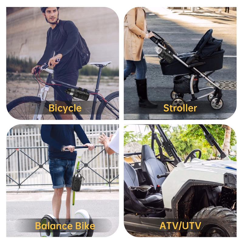 GEARV 2Pack Cup Holder for Bike, Scooter and Wheelchair, Water Bottle Holder for UTV/ATV, Walker, Golf Cart and Beach, Universal Drink Holder Accessories with Net Pocket and Cord Lock (Carbon Fiber) Carbon Fiber Black