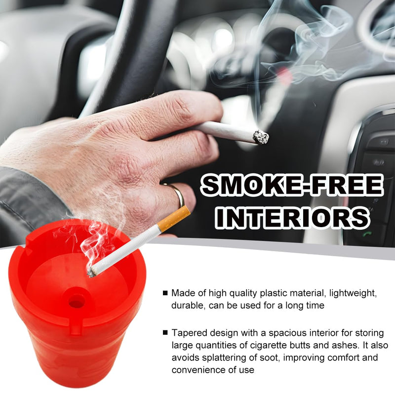Car Ashtray Container, Smellproof & Windproof Cigarette Self-Extinguishing Ashtray, Plastic Smokeless Bucket Ashtray Fits Most Cup Holders, Universal Car Accessories (Red) Red