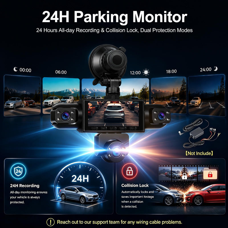 360 5 Channel Dash Cam Front Rear and Inside,3.16inch 1080P Car Camera