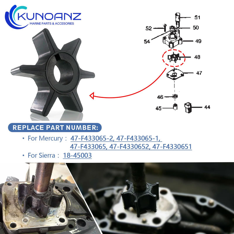 47-F433065-2/1 Water Pump Impeller For Mercury Chrysler Force 35 45 50 55 HP Outboard Sierra 18-45003 47-F433065 47-F433065-1 35HP 45HP 50HP 55HP 35 45 50 55HP