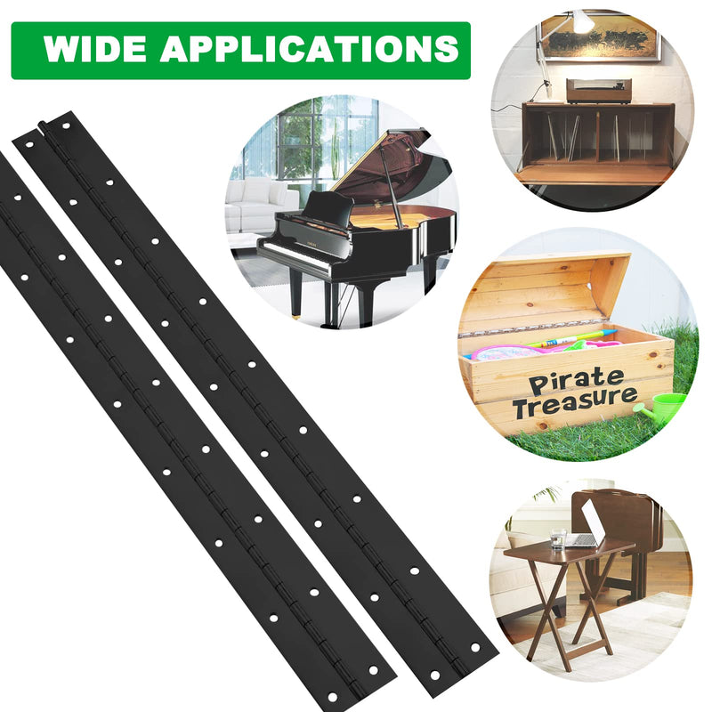 2Pack Heavy Duty Piano Hinge, 2" Open Width x 18" Continuous & Piano Hinges, 0.06” Thick Stainless Steel Piano Hinge with Holes, Black Stainless Furniture Hinges for Cabinet Door Cases Woodworking 18INCH