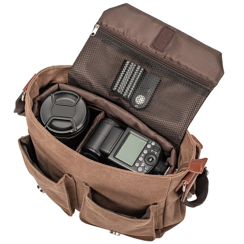 Men's Lightweight Vintage Waterproof Canvas DSLR SLR Shockproof Camera Shoulder Messenger Bag Sliing bag Compatible for Canon Sony Nikon Brown(2)