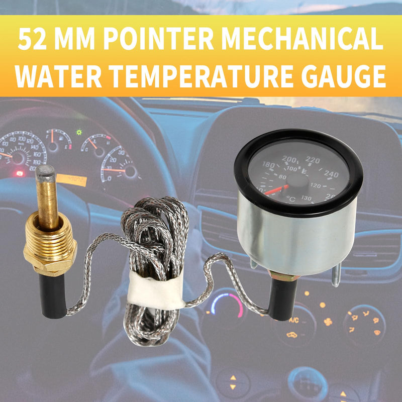 2" (5.2cm) Water Temperature Gauge Mechanical Water Temperature 12V Temperature Gauge Yellow Light Automotive Gauge with Sensor NPT1/2 Reading Range: 40-130℃ / 110-265℉