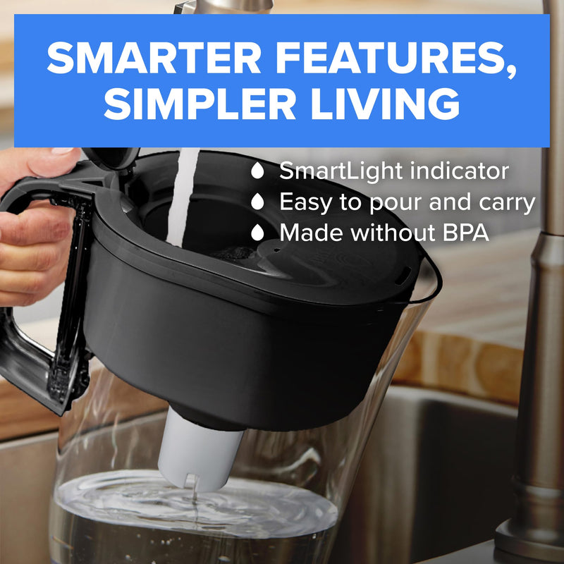 Brita Small 6-Cup Water Filter Pitcher with BritaPlus Filter, WQA NSF/ANSI Certified, Reduces 2X Contaminants vs. Standard, Removes Chlorine Taste & Odor, Reduces Zinc Copper Mercury, Stone Blue Plus