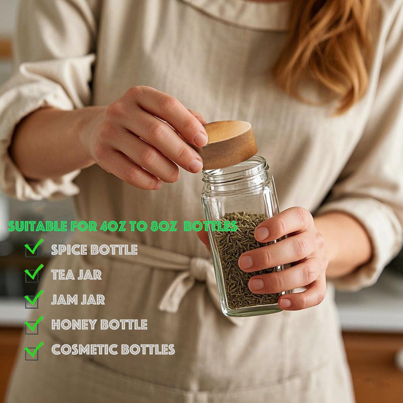 48 Pcs Spice Jar Lids Acacia Wood,Fits 4 Oz and 8 Oz Glass Spice Jars,For Square and Round Plastics Spice Jars,Jar Not Included (48) 48