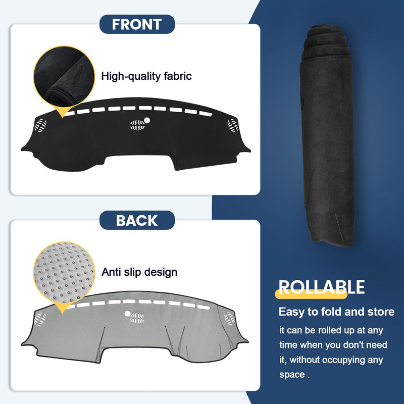 Dashboard Cover Mat Custom Fit for 2019-2023 2024 2025 2026 Dodge Ram 1500 2500 3500 Dash Cover Nonslip Flannel Dash Mat Protector Sunshade No Glare Black 2019-2025 2026 Dodge Ram 1500 2500 3500