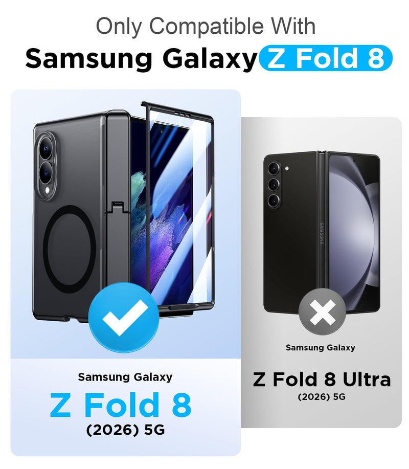 for Samsung Galaxy Z Fold 8 Case,[Compatible with MagSafe][Built-in HD Screen Protector & Kickstand][Hinge Protection] Translucent Matte Full-Body Shockproof Phone Case for Z Fold 8 Wide,Black Black