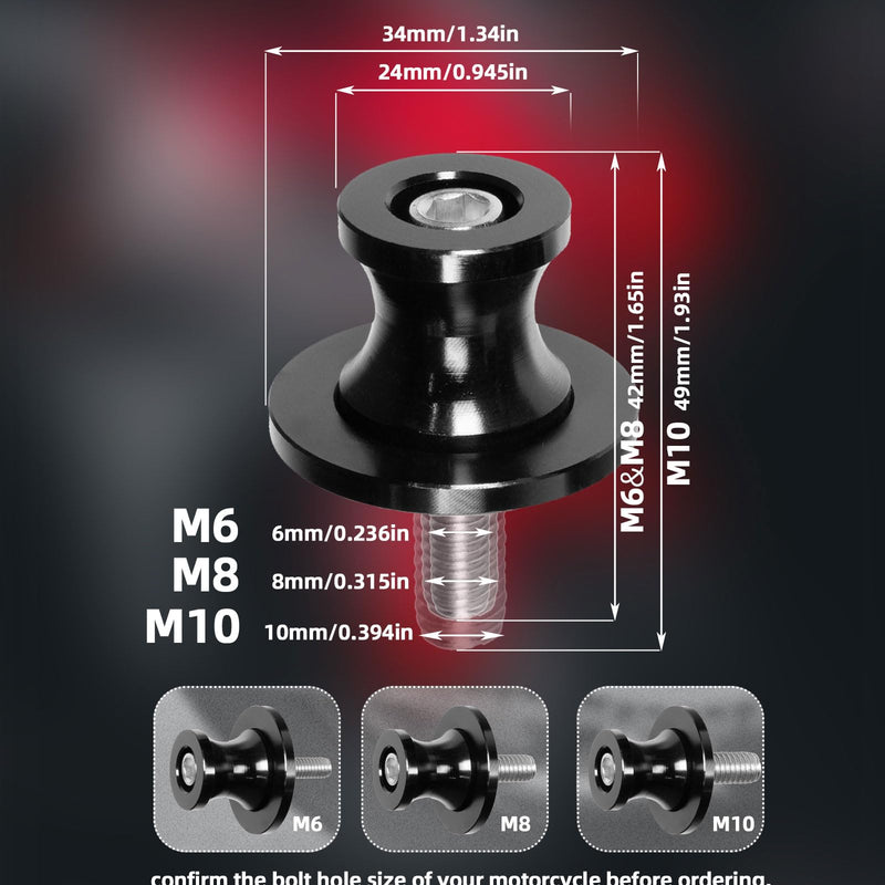 Motorcycle Swing Arm Spools M10×1.5 – CNC Aluminum Paddock Stand Sliders Fit KTM 1290 Super Duke BMW R NineT MV Agusta Ducati Monster