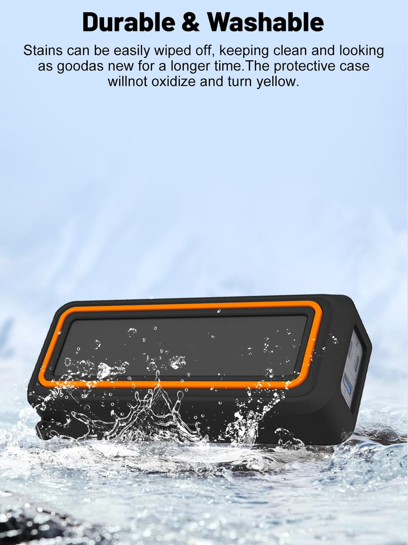 Silicone Protective Case for Anker Prime Power Bank 26,250mAh 3-Port Portable Charger, Full-Body Protective Cover with Precise Cutouts, Shockproof & Scratch-Resistant Sleeve (Black with Orange Line)