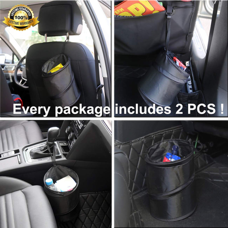 Kitbest (2 Pack Car Trash Can, 1 Gallon Car Garbage Bin Collapsible Pop-up Water Proof Bag Mini Portable Waste Basket Bin, Rubbish Bin (Black) Black 2 PACK