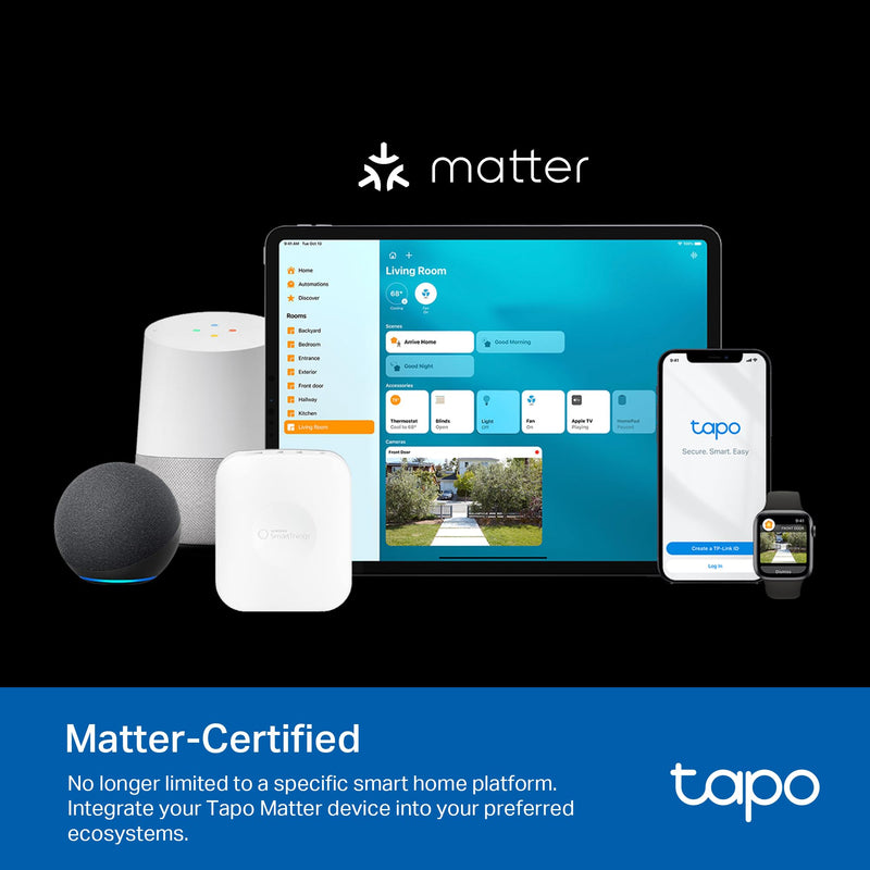TP-Link Tapo Matter Outdoor Smart Plug, 2 Individual Outlets, IP65 Weather Resistance, Works with Apple Home, Alexa, Google Home, Long Wi-Fi Range, 2.4G Wi-Fi Only, ETL Certified (Tapo P400M) 2-Socket