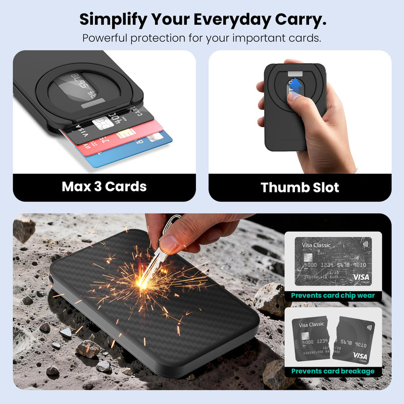 Nillkin FiberMate MagSafe Phone Wallet, RFID Blocking, Adjustable Stand | Carbon Fiber, Holds 3 Cards, Heavy Duty Hardshell, Magnetic, for iPhone 17/16/15 Pro Max Galaxy S26 Ultra Pixel 10, Black