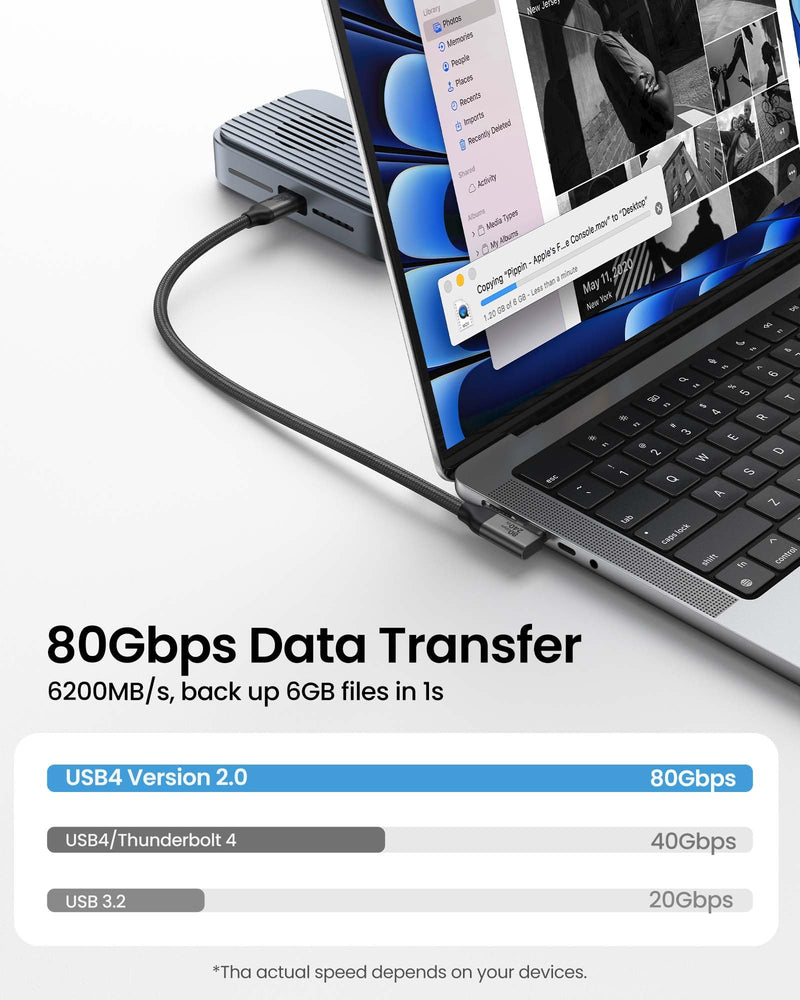Silkland 80Gbps Right Angle USB 4 Cable for Thunderbolt 5 Cable 4FT, 120Gbps Bandwidth for 16K/Dual 8K, 240W, 90 Degree Braided USB C Video Cable Compatible Thunderbolt 4/5, MacBook M4 Pro,Dock 1