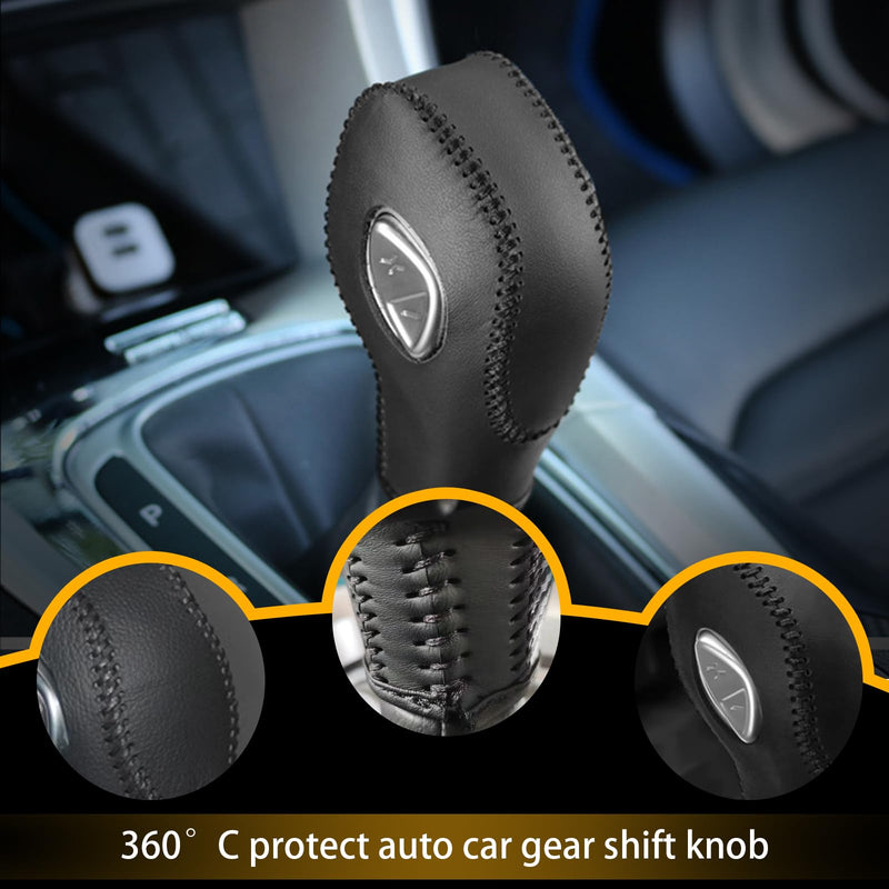 Car Gear Shift Cover Leather for Ford Fusion/Escape/Edge/Focus/Fiesta/Transit/EcoSport/C-Max Automatic Gear Shift Knob Cover Protector Trim Vehicle Interior Accessories(Black) Black
