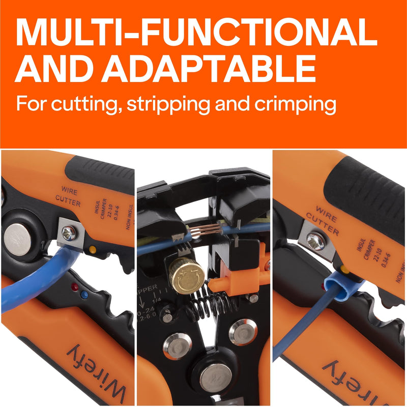 Wirefy Automatic Wire Stripper Tool | Self-Adjusting 3-in-1 Wire Stripper, Cutter & Crimper for 24-10 AWG / 0.2-6 mm² | Ergonomic Professional Electrical Tool Wire Stripper Tool - 22-10 AWG