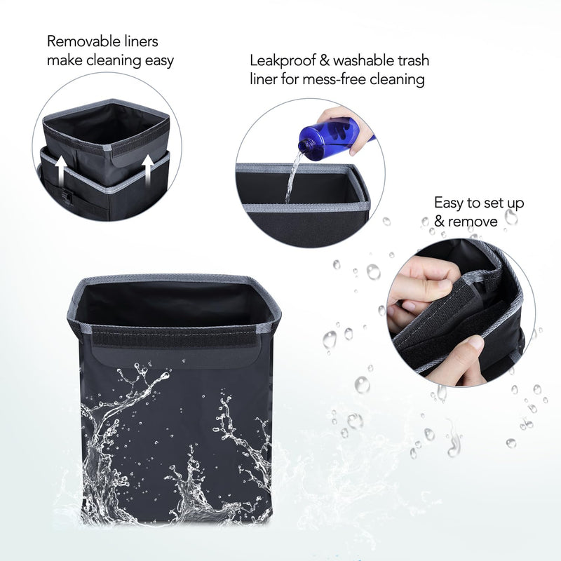 Farasla All-in-One Car Trash Can, Garbage Bag for Car with Removable Leakproof Interior Liner, Adjustable Tissue Holder & Straps(Black) Black-deluxe