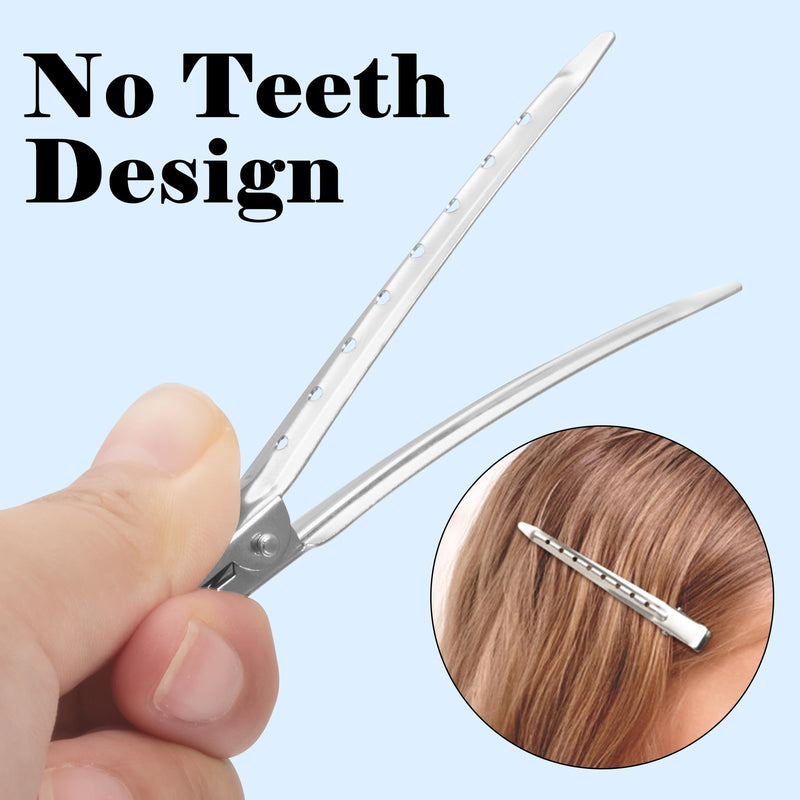 Gingbiss 24 Pcs Pin Curl Clips, 3.5 Inch Duck Billed Hair Clips for Styling Sectioning, Metal Hairdressing for Women, Alligator Clips for Roller, Salon, Bows DIY, Silver