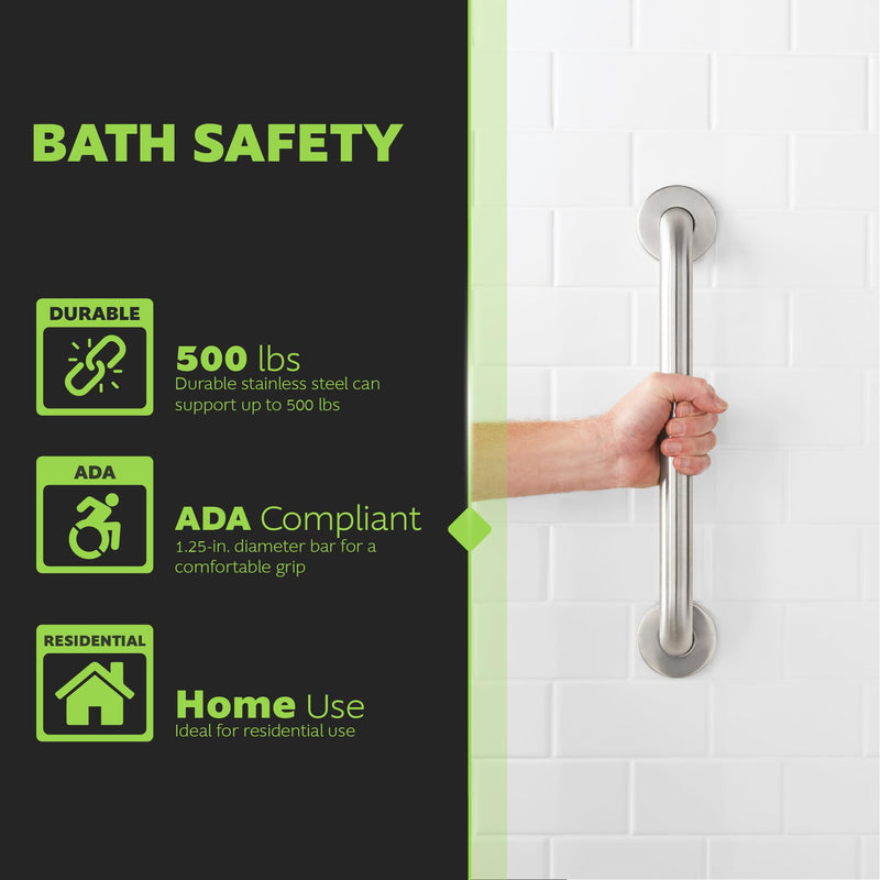 Homewerks 068 HW11424SS 24 inch Bathroom Grab Bar with 1-1/4 Inch Diameter and Concealed Screws ADA Compliant, Stainless Steel 1.25 Inch Diameter