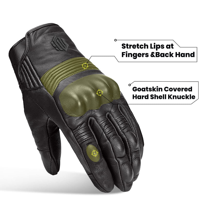 ILM Goatskin Leather Motorcycle Motorbike Powersports Racing Gloves Touchscreen for Men and Women Model DN01(L, Black Unperforated) Large