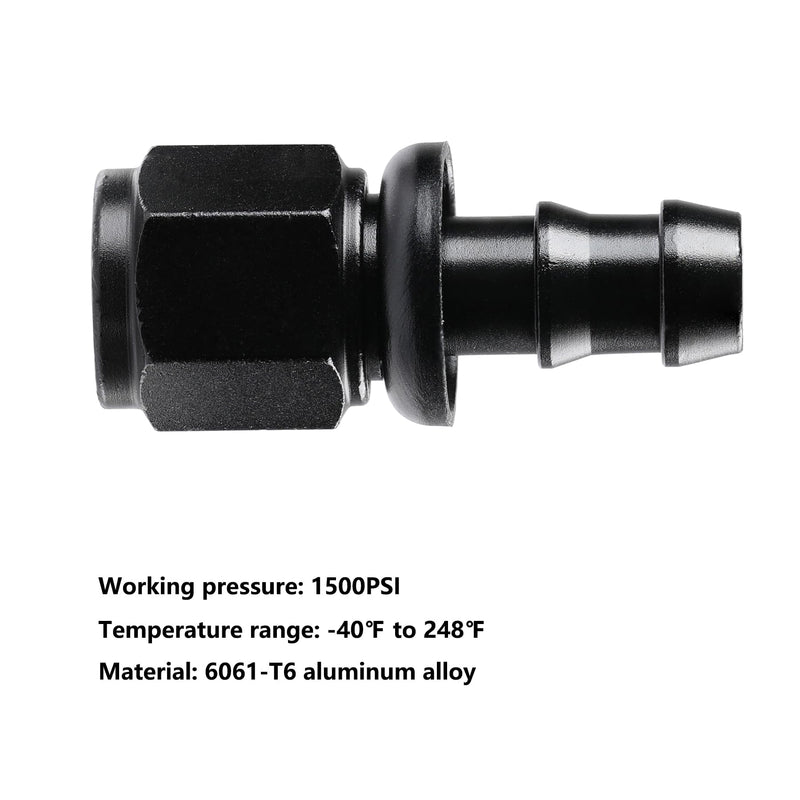 Ucreative 6AN Straight Push Lock Hose Fitting End Black 2PCS