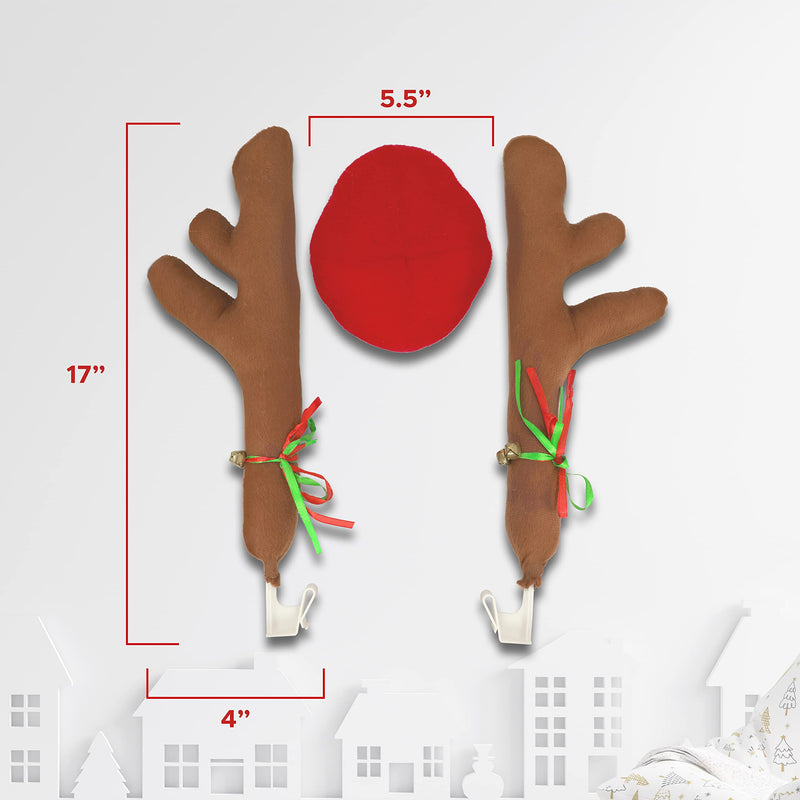 EcoNour Car Reindeer Antlers & Nose for Christmas | Car Decoration Kit with Reindeer Antler, Jingle Bells & Nose | Reindeer Horns Set Made of Sponge Stuffings | Rudolph Car Decoration for Christmas