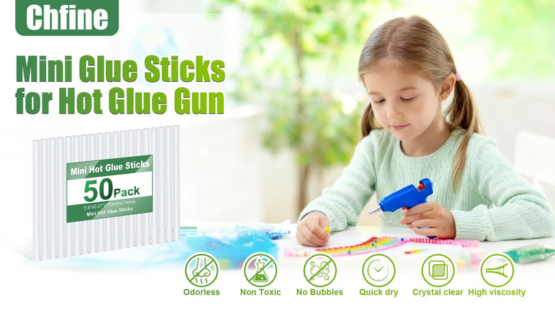 Mini Hot Glue Sticks for Glue Gun, 50 Pack Hot Glue Gun Sticks Fits Most Glue Guns, All Purpose Clear Strong Mini Hot Glue Sticks for DIY Art Crafts, Gluing Projects, Bond, 5.9" Long x 0.27" Diameter