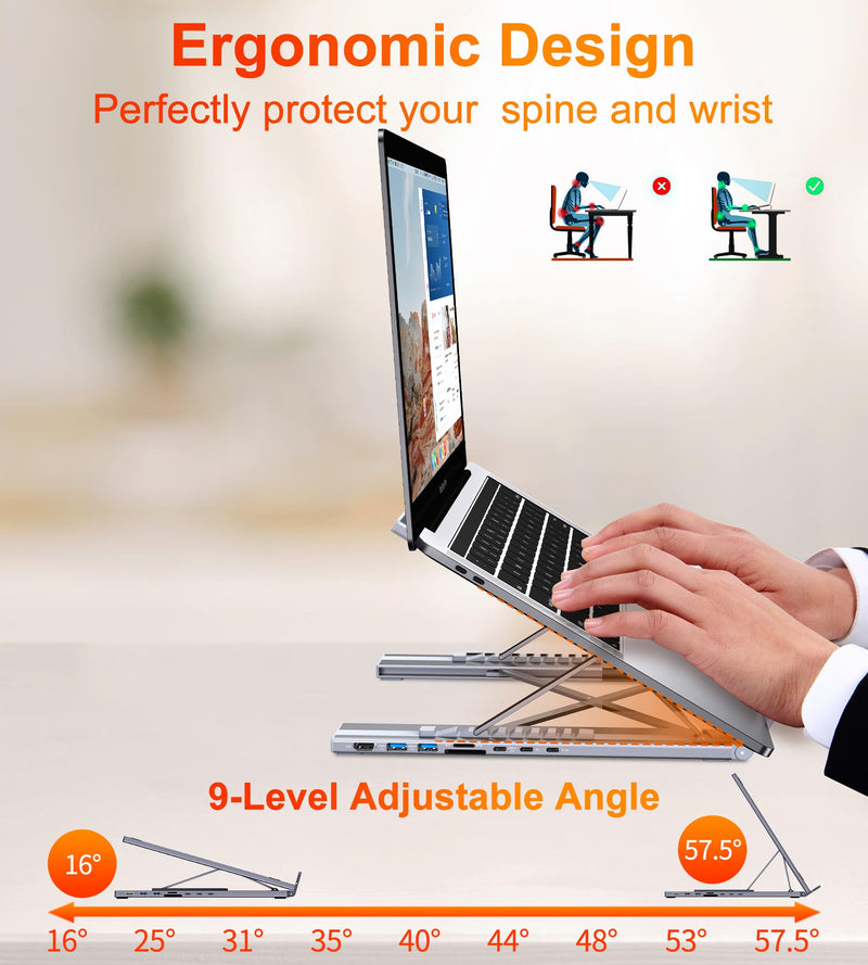 USB C Laptop Docking Station Stand, USB C Dock Tablet Stand, 8 in 1 USB C Hub with 4K HDMI, 2 USB 3.0, PD 100W, Universal Dock Station for MacBook Pro/Air/Dell/HP/Surface/Lenovo, Plug and Play