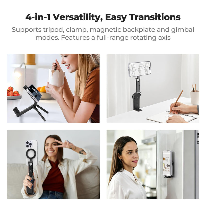 K&F CONCEPT 360° Rotating Magnetic Phone Tripod | 4-in-1Magnetic Tripod Compatible with iPhone 17/16/15/14 Pro Max, Back Magnet Base Fits Vlog, Gym, Travel Accessories, PT03 Black