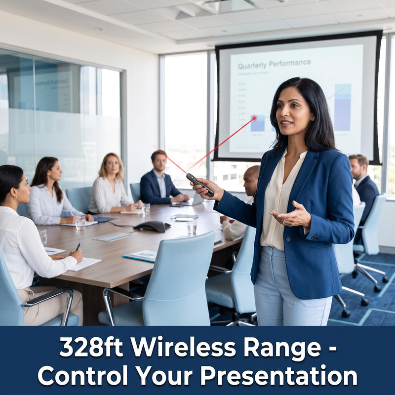 Presentation Clicker with Red Beam, 328ft Wireless Presenter Remote, Magnetic USB Receiver for PowerPoint Windows macOS Android Linux
