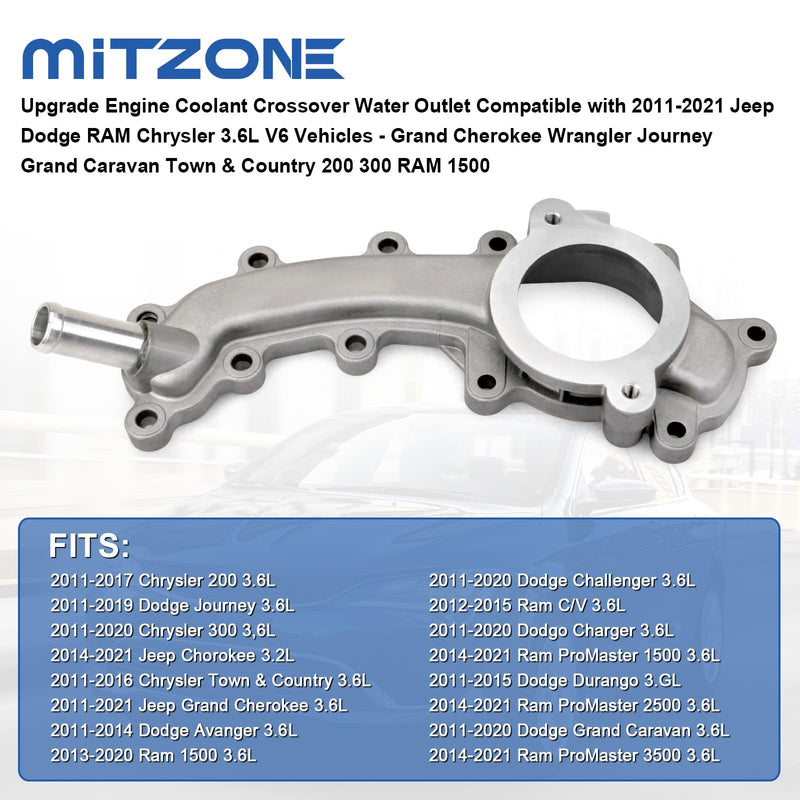 MITZONE Upgrade Engine Coolant Crossover Water Outlet Compatible with 2011-2021 Jeep Dodge RAM Chrysler 3.6L V6 Vehicles - Grand Cherokee Journey Grand Caravan Town & Country 200 300 RAM 1500