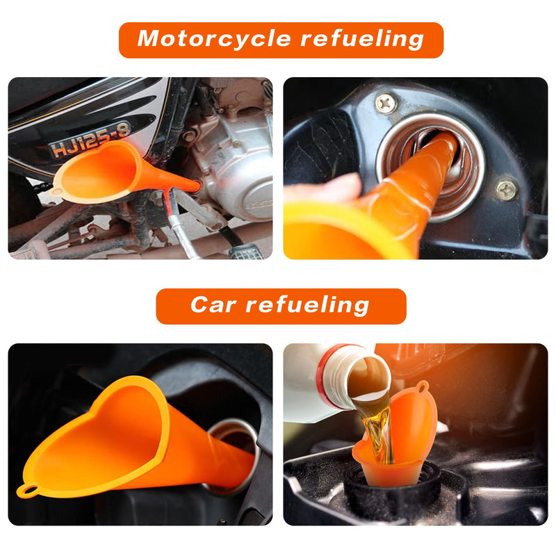 4 Pcs Plastic Long Neck Oil Funnel for Change, Multi-Function Long for Transmission Fluid Automotive Funnels, Car Water Diesel Fuel Kerosene Liquids Engine Oil Funnel Set 4pcs - Orange