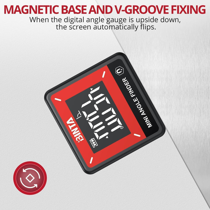 BINTA Small Digital Angle Finder Magnetic, Rechargeble IP54 Waterproof Dustproof Digital Angle Gauge Inclinometer, Portable Backlight Angle Measuring Tool for Woodworking, Construction, Machinery, DIY Black and Red