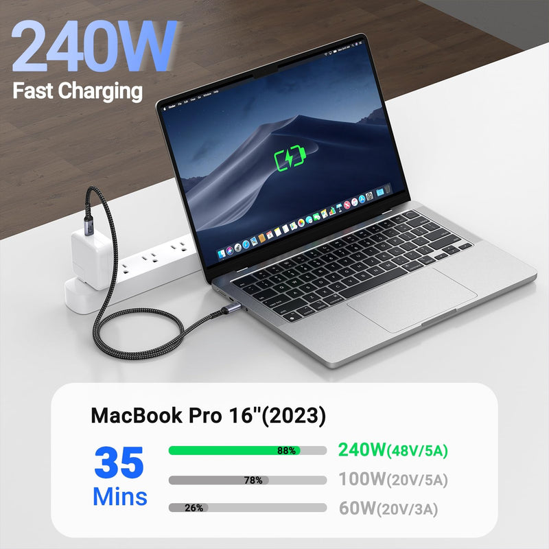 80Gbps USB C Cable 6.6FT 2 packs Compatible for Thunderbolt 5, SUMPK 240W USB 4 Cable Fast Charging with 16K, Dual 8K/6K Video Monitor Compatible for Thunderbolt 4/3, iPhone 16/15, SSD, MacBook M4 Pro 6ft, 6ft 240W / 80Gbps / 16K