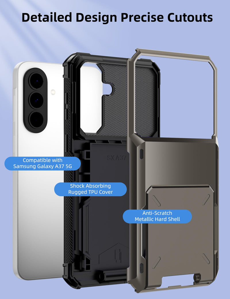 COOYA for Samsung Galaxy A37 Case Wallet, 5 Credit Card Holder, Gunmetal | ID Slot Flip Cover Wallet Case, Back Pocket Protective Hard Rubber Bumper Armor Non-Slip for Samsung A37 6.7 inch Women Men for Samsung Galaxy A37 6.7-inch Bronze