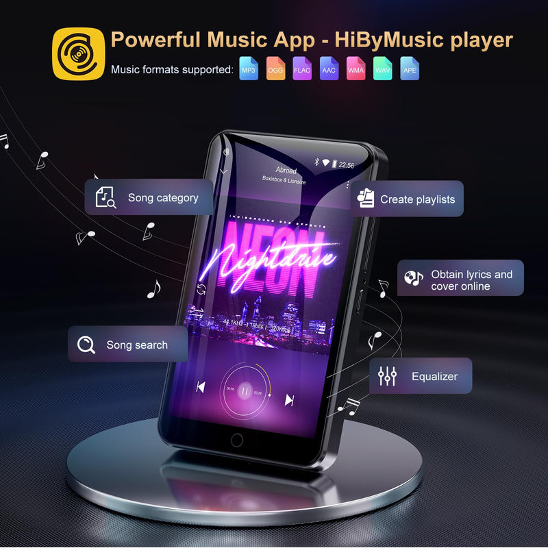 Oilsky 80GB MP3 Player with Bluetooth and WiFi, Mp3 & Mp4 Music Player with Spotify, Amazon Music, Audible, 4.0" IPS Touch Screen Android Player with Speaker, FM Radio, Up to 512GB Black