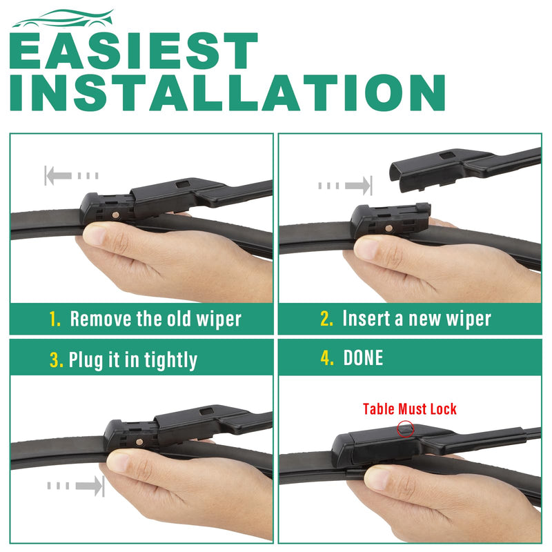 26" 19" Windshield Wiper Blades Replacement for Tesla Model Y 2020-2023 Model 3 2017-2023 Premium All Weather Wiper Blade -OEM Quality(2 of Set) 26"+19" A Top Lock