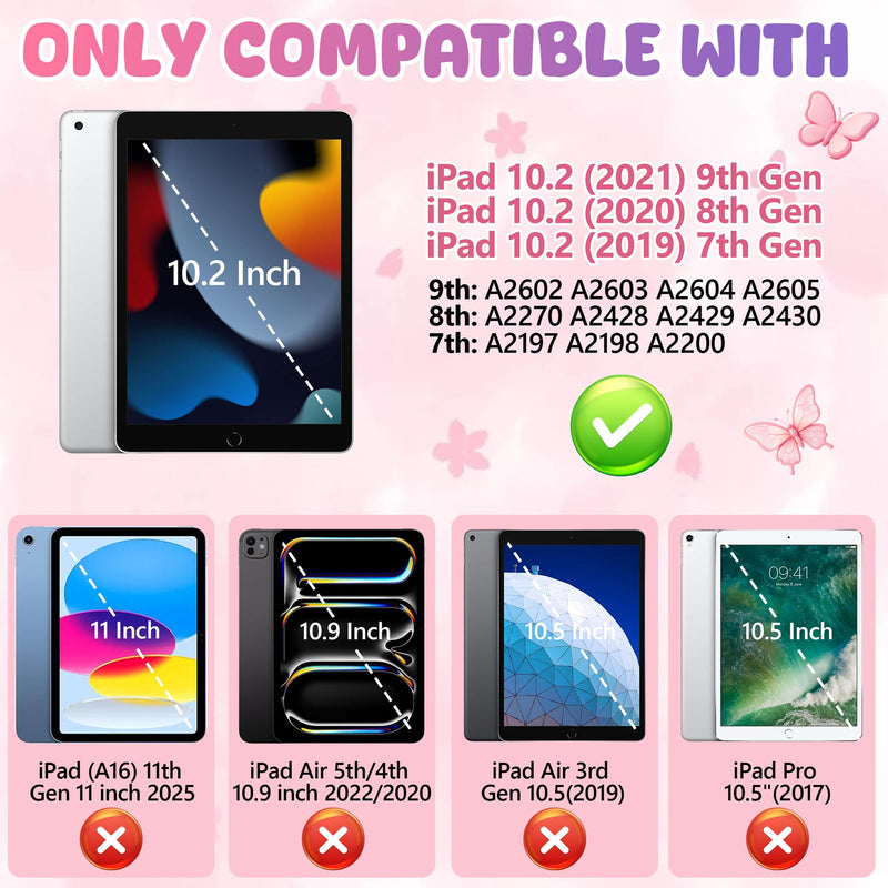 SAMONPOW for iPad 9th/ 8th/ 7th Generation Case iPad 10.2 Inch Kids Case | Full Body Rugged Protective Cover with Cute Bow Stand Shoulder Strap Pencil Holder for Girls iPad Case 9th Gen, Purple Pink for iPad 9th/ 8th/ 7th Gen