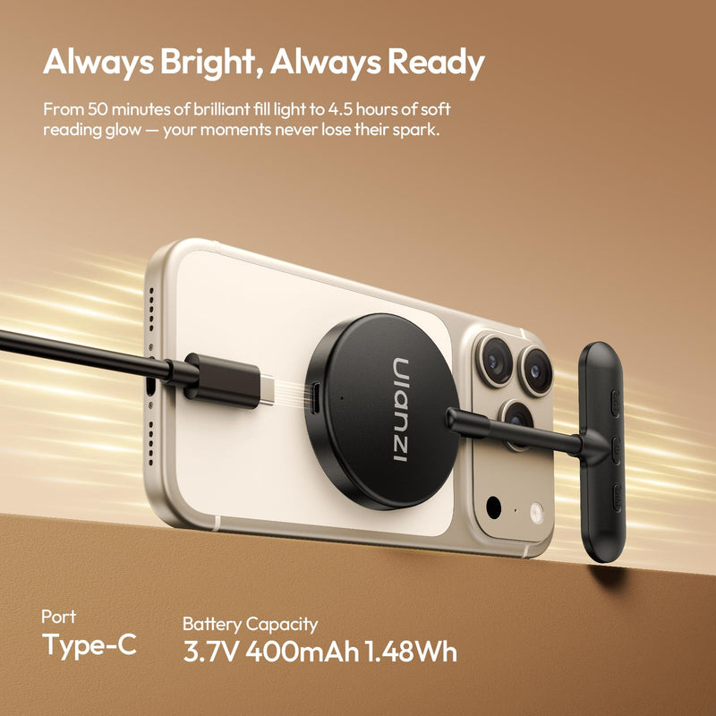 ULANZI M10 Magnetic Selfie Light, Gooseneck LED Phone Reading Light | with MagSafe, 5 Color Temps & Brightness Levels Flexible Fill Light for iPhone iPad Kindle E-Reader, Laptop, Video Conference
